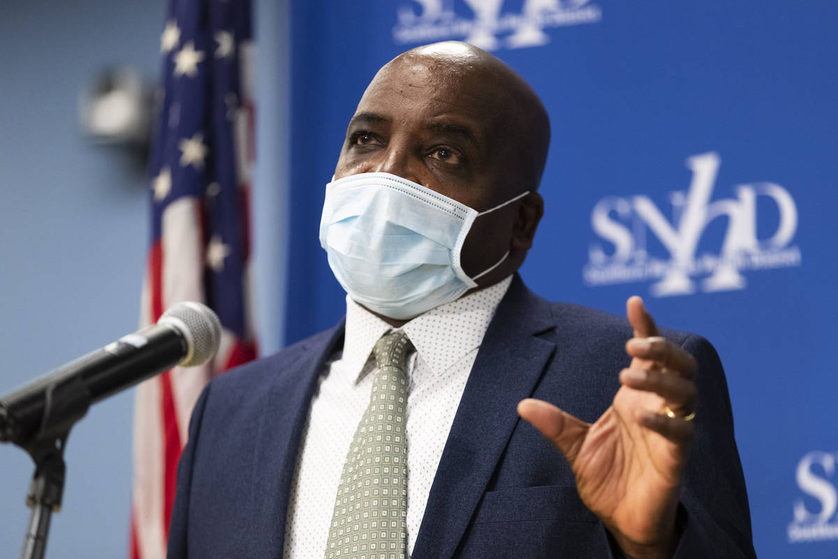 Dr. Fermin Leguen, acting Chief Health Officer of the Southern Nevada Health District, speaks t ...