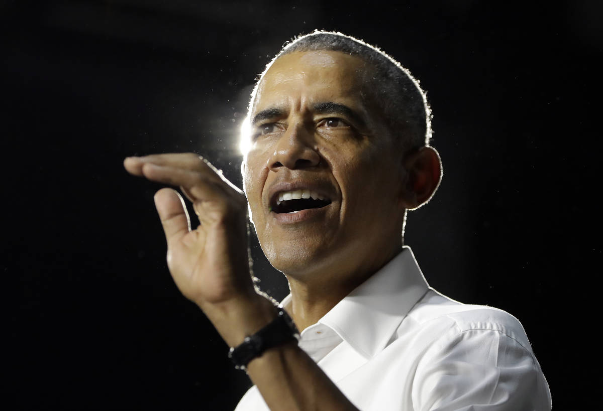 In a Nov. 2, 2018, file photo, former President Barack Obama speaks during a campaign rally for ...