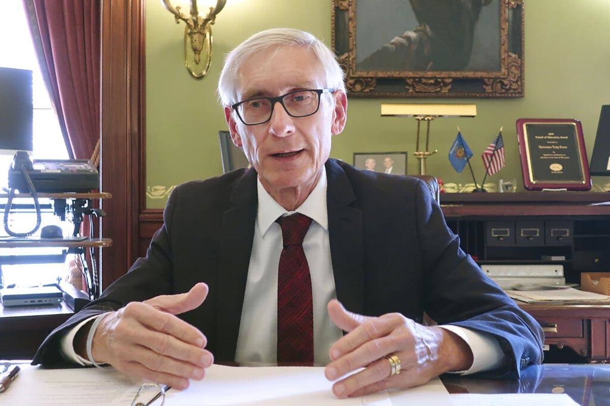 In a Dec. 4, 2019, file photo, Wisconsin Gov. Tony Evers speaks during an interview with The As ...