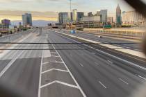Light traffic seen on Interstate 15 in the Resort Corridor on May 6, 2020. (Mick Akers/Las Vega ...