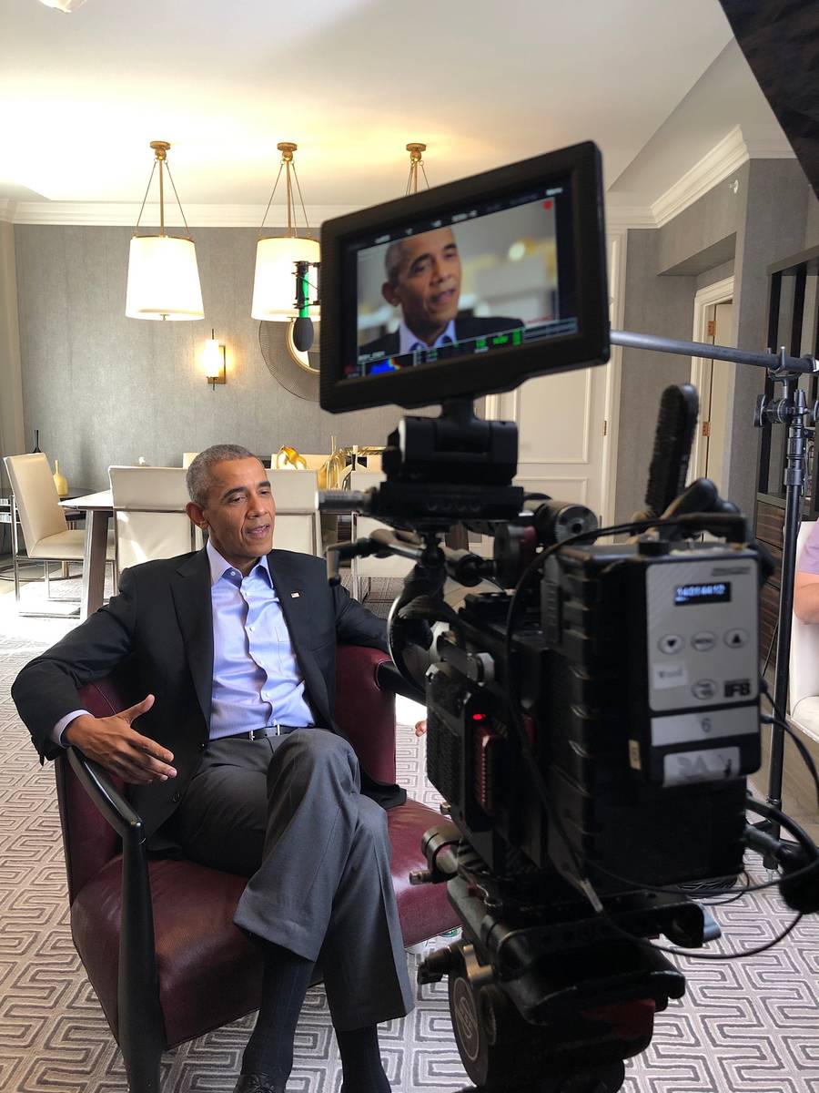 Former President Barack Obama participates in an interview for "The Last Dance." Courtesy Matt ...