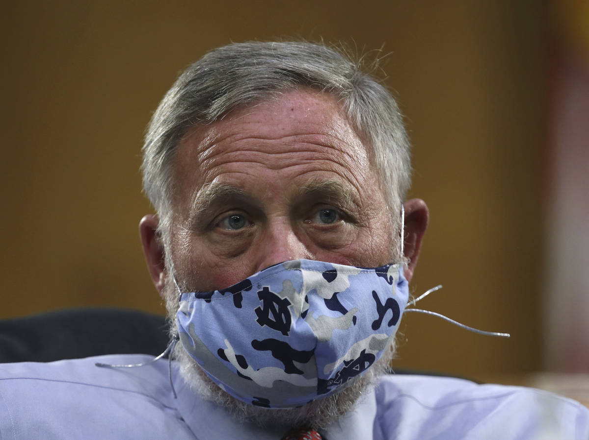 Sen. Richard Burr, R-NC, speaks during a virtual Senate Committee for Health, Education, Labor ...