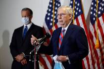 Senate Majority Leader Mitch McConnell of Ky., speaks at a news conference on Capitol Hill in W ...
