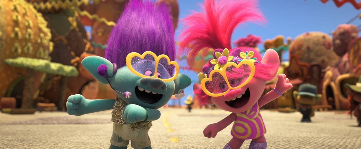 (from left) Branch (Justin Timberlake) and Poppy (Anna Kendrick) in "Trolls World Tour." (Dream ...