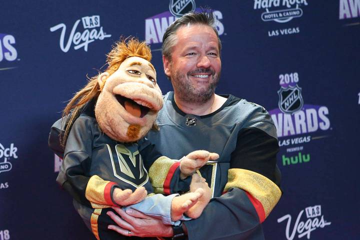 Terry Fator poses on the red carpet ahead of the NHL Awards at the Hard Rock Hotel in Las Vegas ...