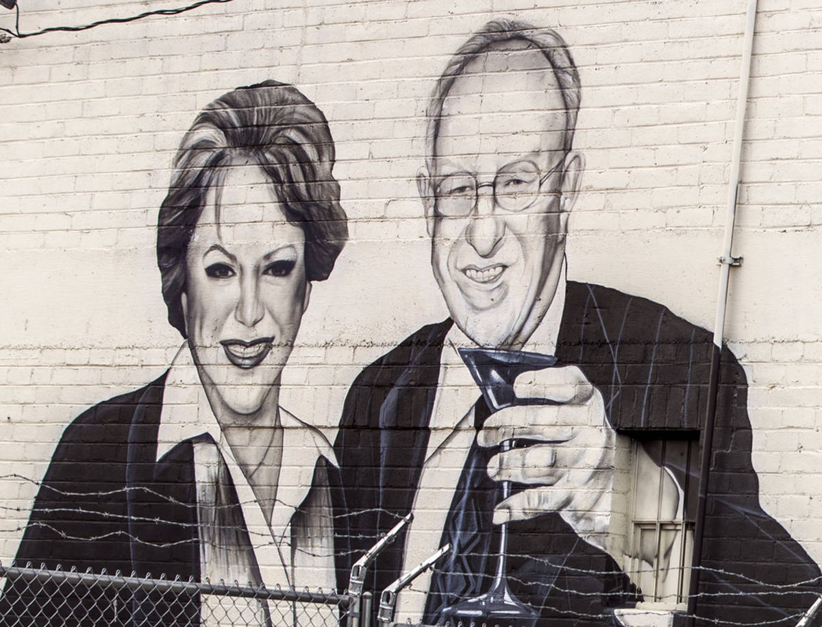 Mayor Carolyn Goodman and husband Oscar are portrayed in a mural along a back wall of the Majes ...