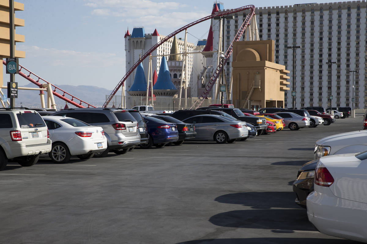 The New York-New York parking garage outside of T-Mobile Arena in Las Vegas. (Erik Verduzco/Las ...