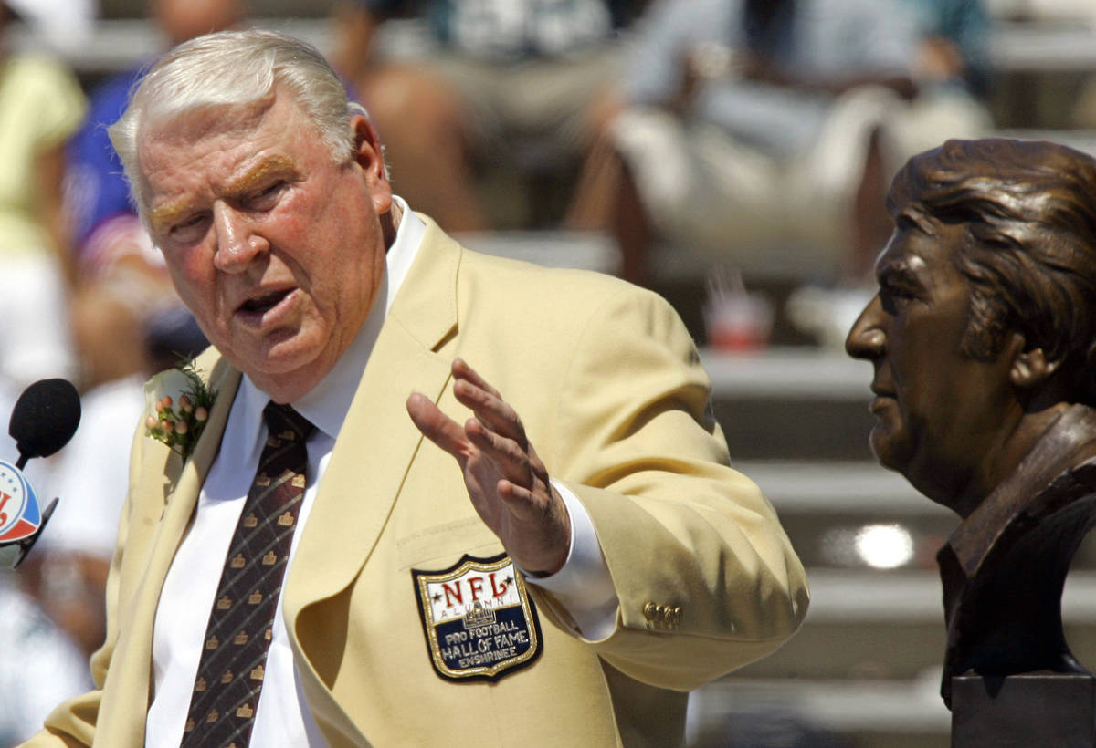 FILE - In this Aug. 5, 2006, file photo, former Oakland Raiders coach John Madden gestures towa ...