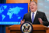 Secretary of State Mike Pompeo speaks about the coronavirus during news conference at the State ...