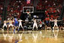 UNLV Rebels defend against the Boise State Broncos during the first half of the Mountain West t ...