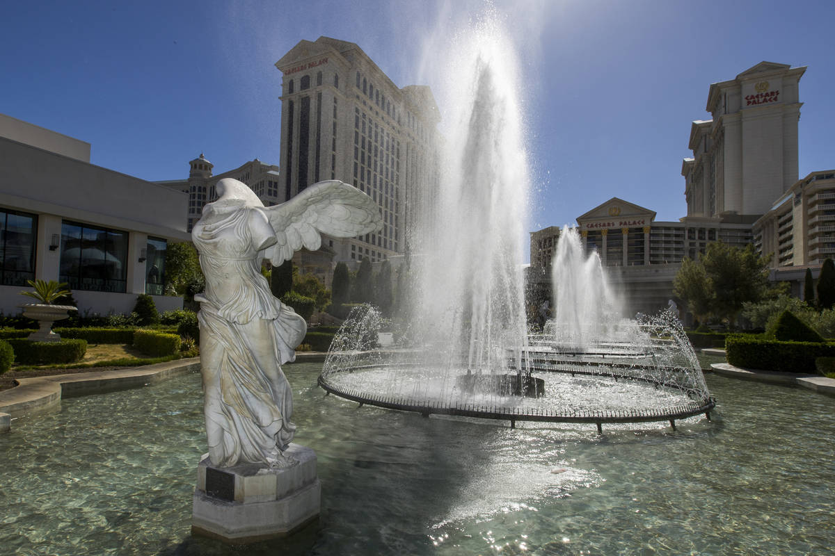 The main Caesars Palace fountain area is back in operation on Monday, May 18, 2020, in Las Vega ...