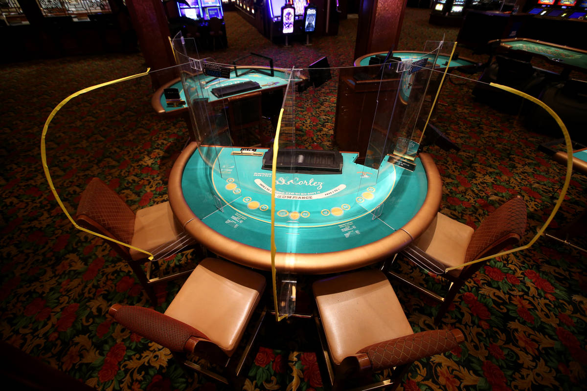 Prototype dividers being tested on a blackjack table at the El Cortez in downtown Las Vegas cas ...