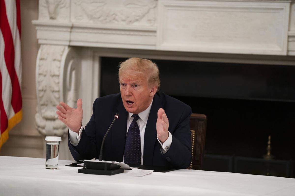 President Donald Trump speaks during a meeting with restaurant industry executives about the co ...