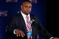 In this May 22, 2019, file photo, Troy Vincent, NFL executive vice president, speaks to the med ...