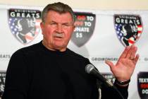 FILE - In this Oct. 27, 2009 file photo, former Chicago Bears coach Mike Ditka speaks at a news ...