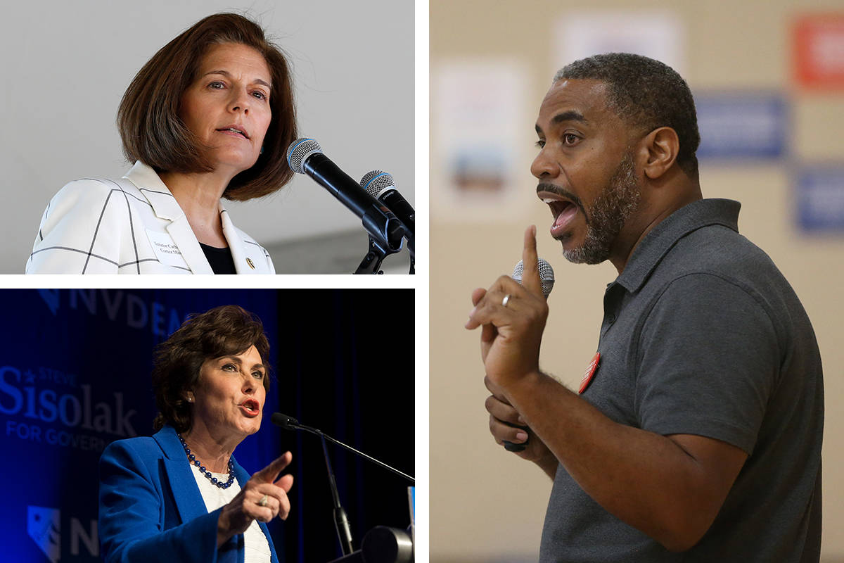 U.S. Sens. Catherine Cortez Masto, top left, and Jacky Rosen, bottom left, say an extramarital ...