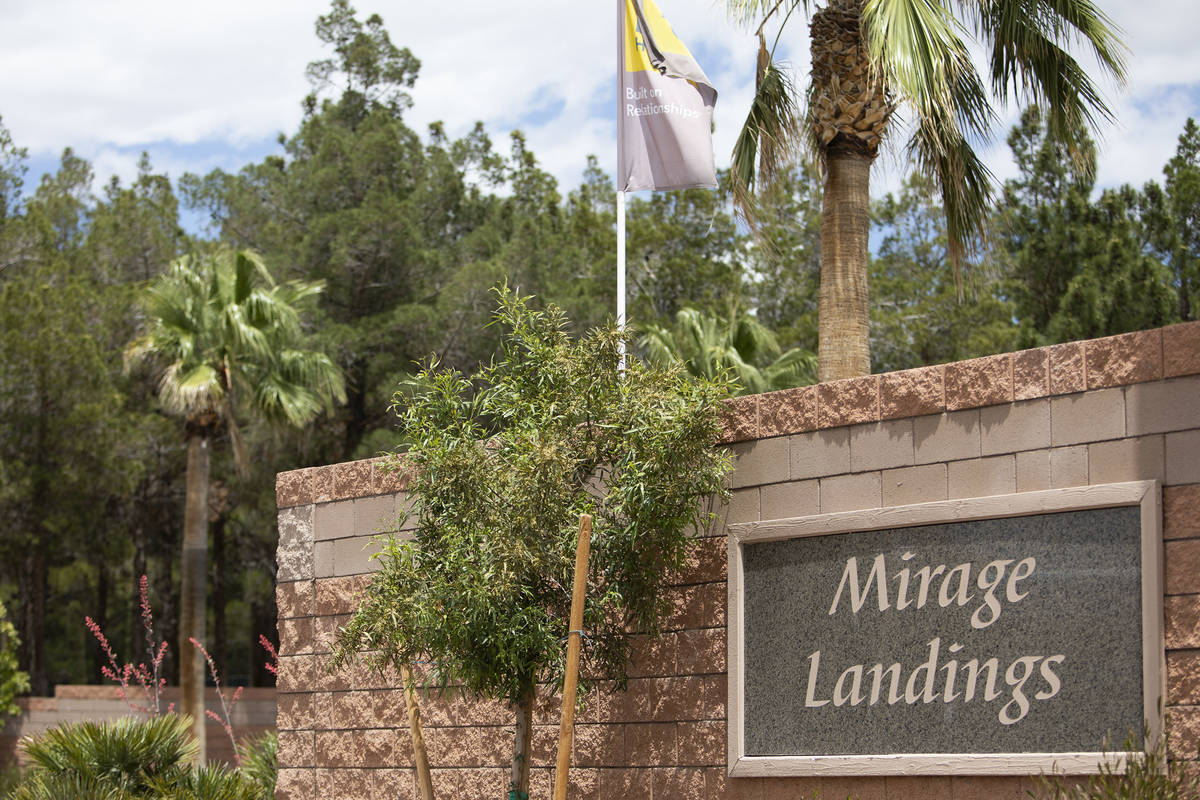 A sign for Mirage Landings is a new development being built by KB Home near Rainbow Boulevard a ...