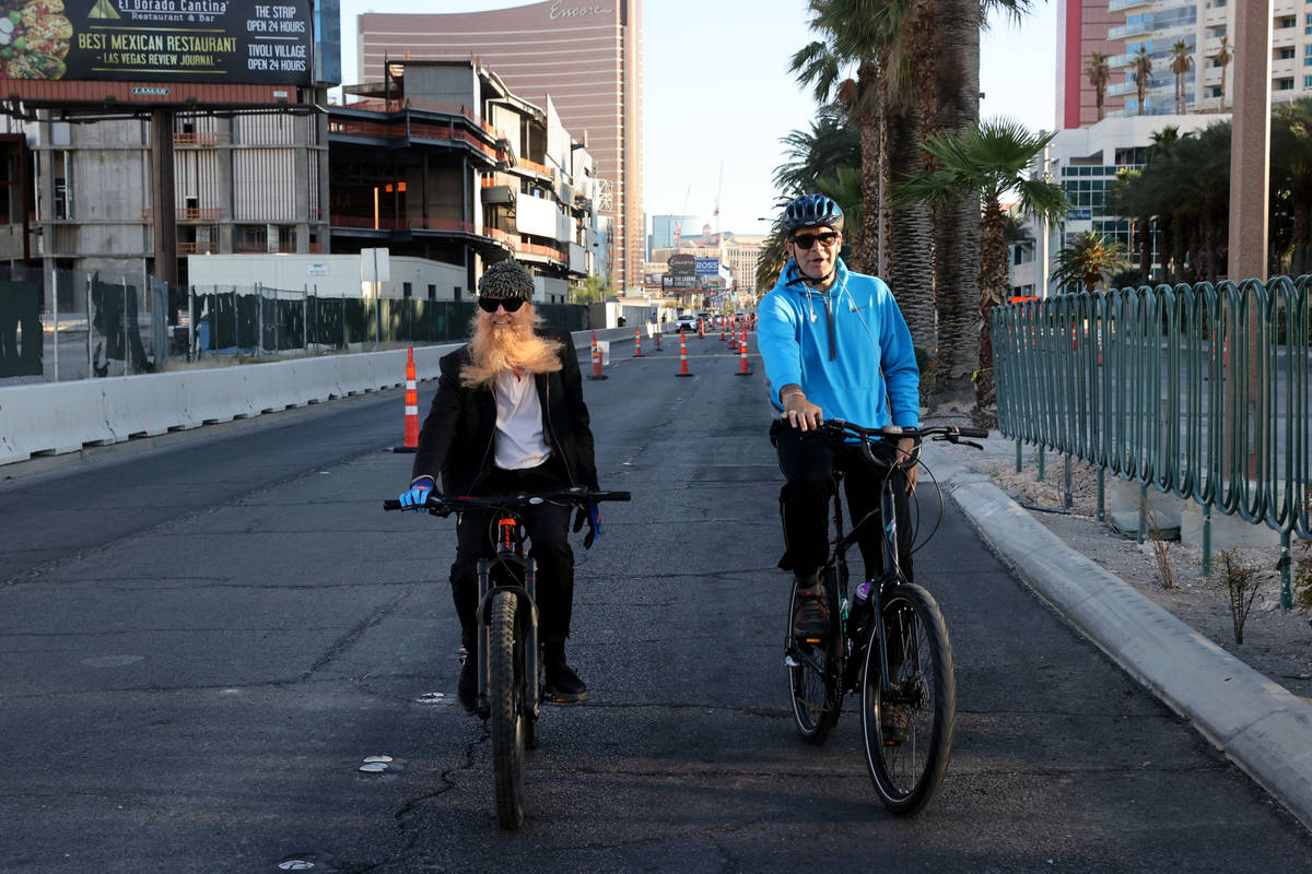 Las Vegas resident and ZZ Top frontman Billy Gibbons rides up the Strip in Las Vegas with Las V ...
