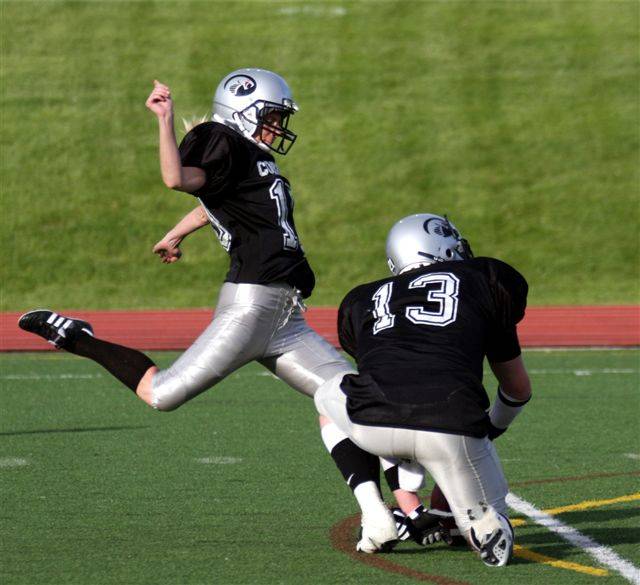 Katie Hnida kicks in 2010 for the Fort Wayne FireHawks of the Continental Indoor Football Leagu ...