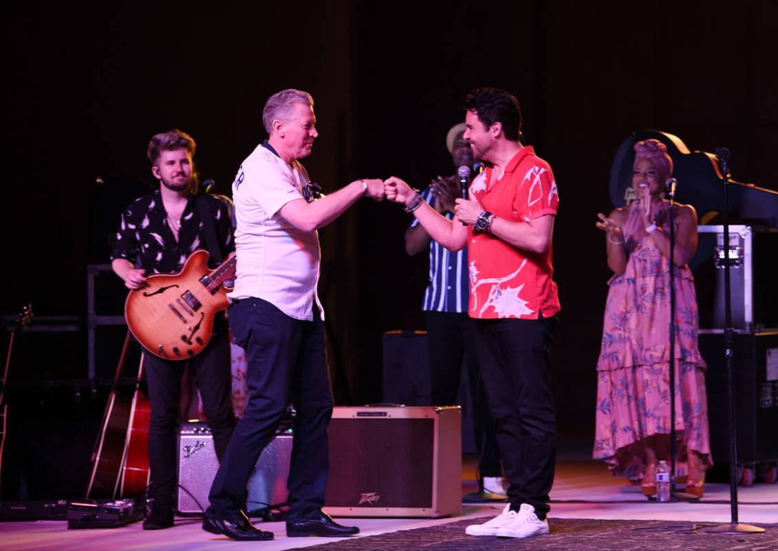 Major League great Orel Hershiser joins Frankie Moreno onstage at The Amp at Craig Ranch Region ...