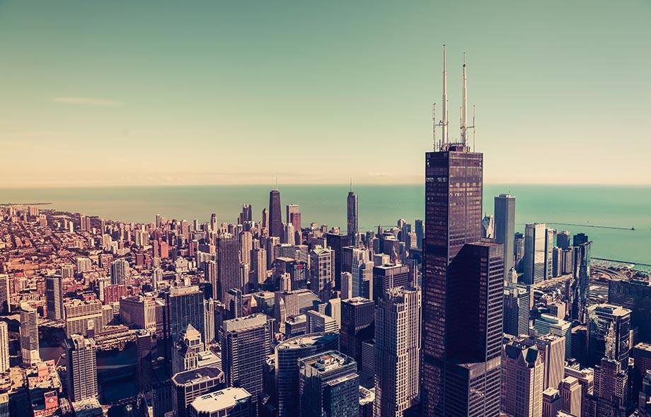 Downtown Chicago aerial view.