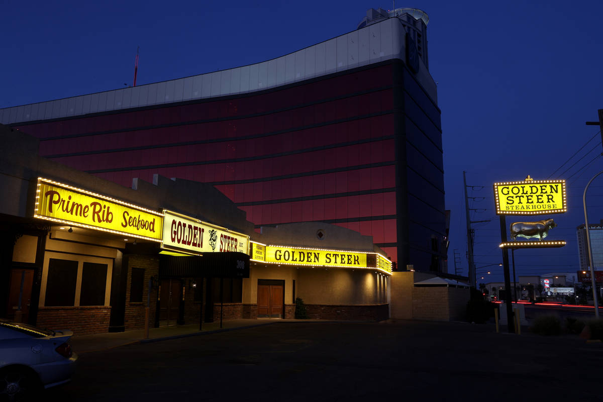 Golden Steer Steakhouse on Sahara Avenue near the Strip in Las Vegas Friday, May 22, 2020. Owne ...