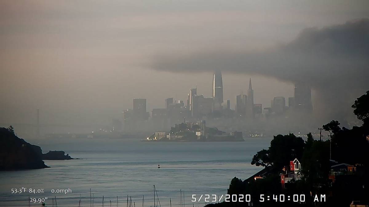 This photo provided by National Weather Service San Francisco Bay Area, smokey conditions linge ...