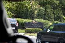 The motorcade for President Donald Trump arrives at Trump National Golf Club, Saturday, May 23, ...