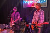 Joey Vitale, left, and Tommy Rocker perform Saturday, May 23, 2020, at Tommy Rocker’s Mojave ...