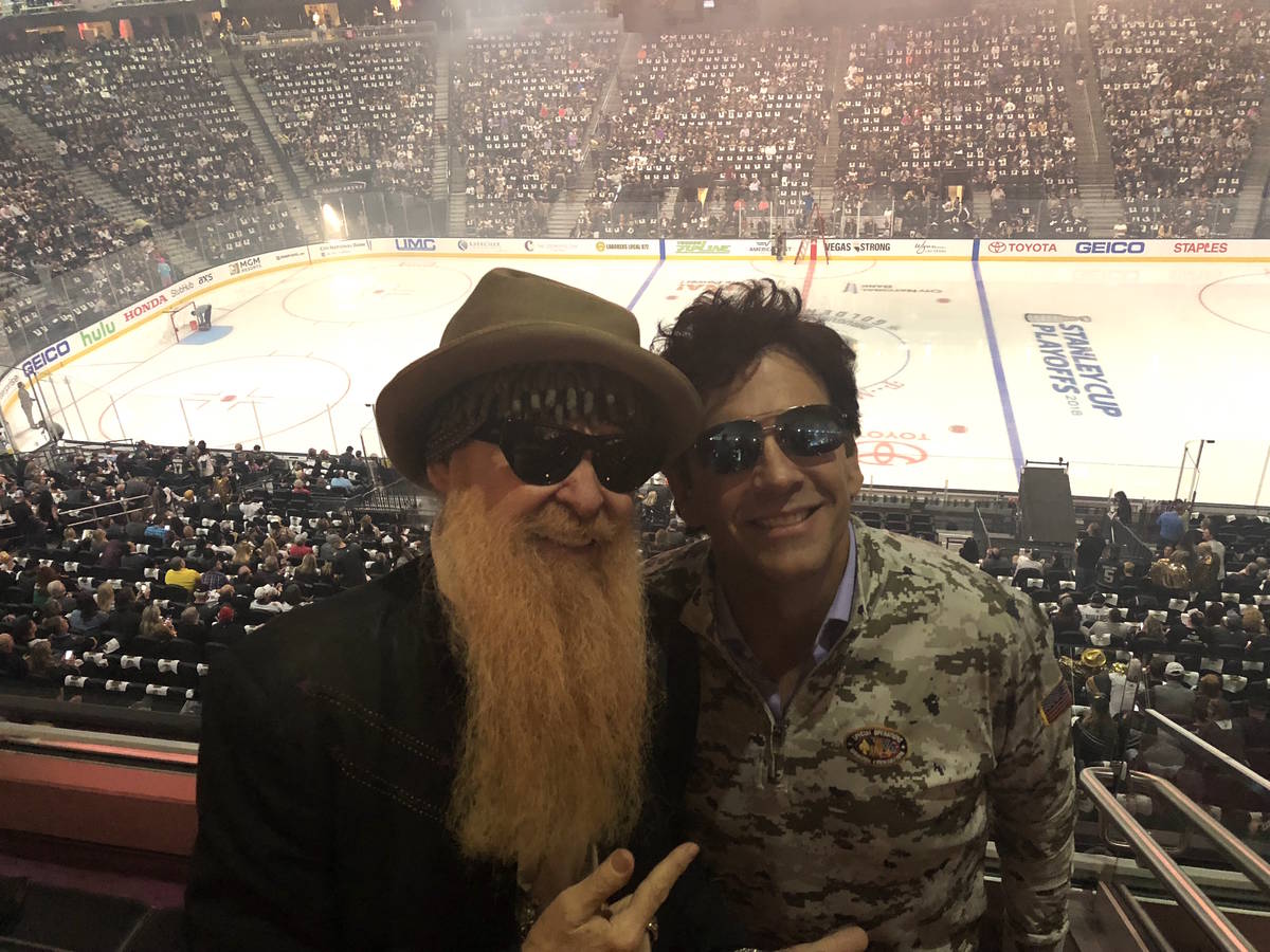 Billy Gibbons of ZZ Top and TV producer Marklen Kennedy are shown before the Vegas Golden Knigh ...