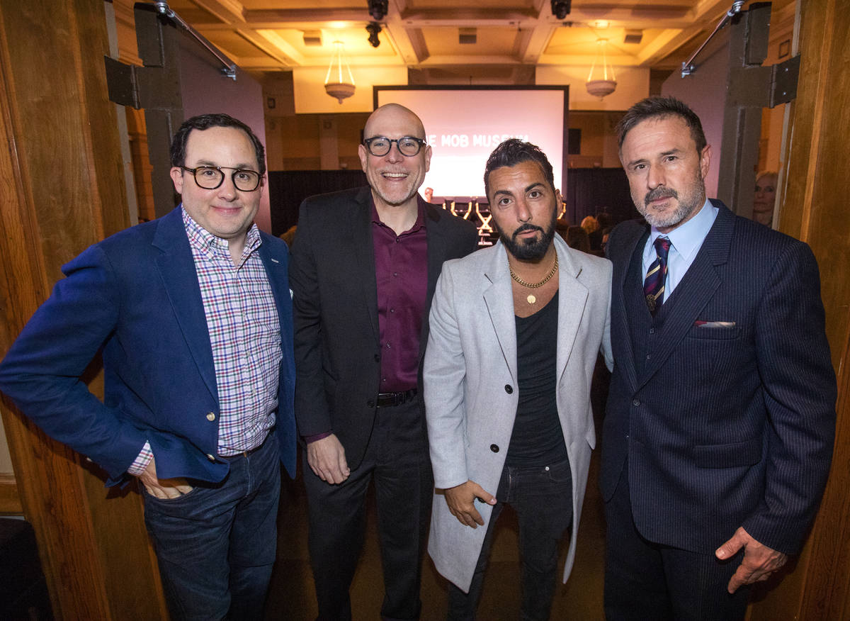 P.J. Byrne, The Mob Museum President and CEO Jonathan Ullman, Danny A. Abeckaser and David Arqu ...