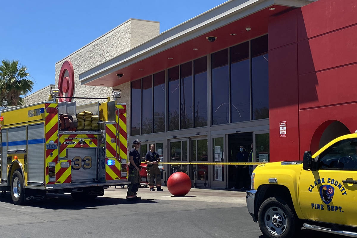 Crews investigate a fire at Target, 4001 S. Maryland Parkway, in Las Vegas on Monday, May 25, 2 ...