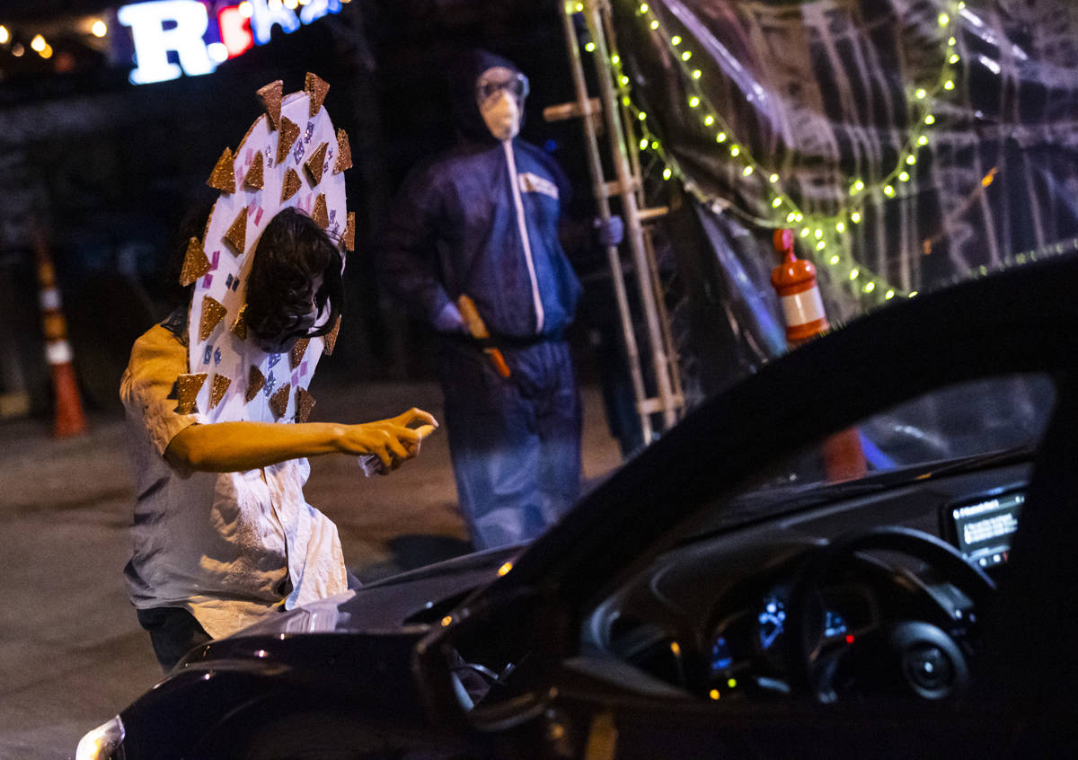 Adriana Chavez performs as part of the Majestic Drive-Thru Theatre outside of the Majestic Repe ...