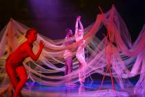 Dancers with Cirque du Soleil and the Nevada Ballet Theatre perform a routine while rehearsing ...