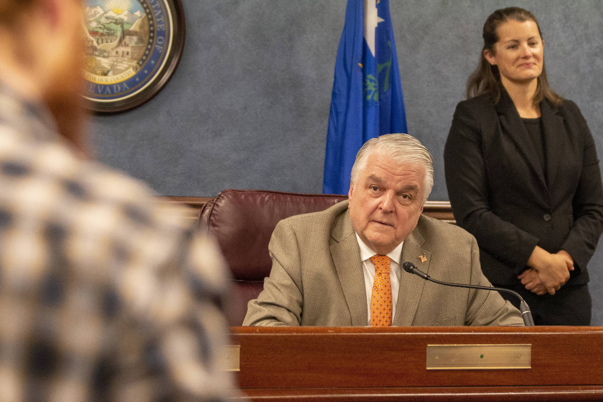 Gov. Steve Sisolak speaks during a press conference to update Nevada citizens about the coronav ...