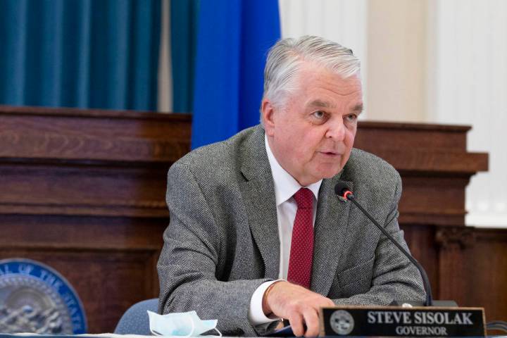 Gov. Steve Sisolak speaks during a press conference to update Nevada citizens about the coronav ...