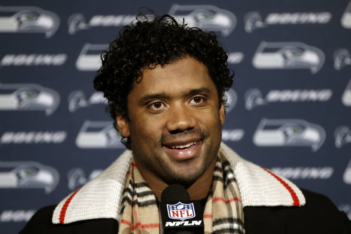 FILE - In this Nov. 24, 2019, file photo, Seattle Seahawks' Russell Wilson speaks during a news ...