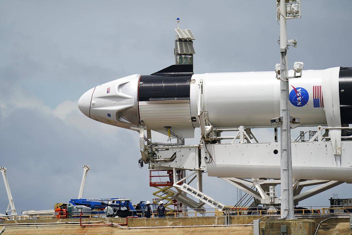 The SpaceX Falcon 9, with Dragon crew capsule is serviced on Launch Pad 39-A Tuesday, May 26, 2 ...