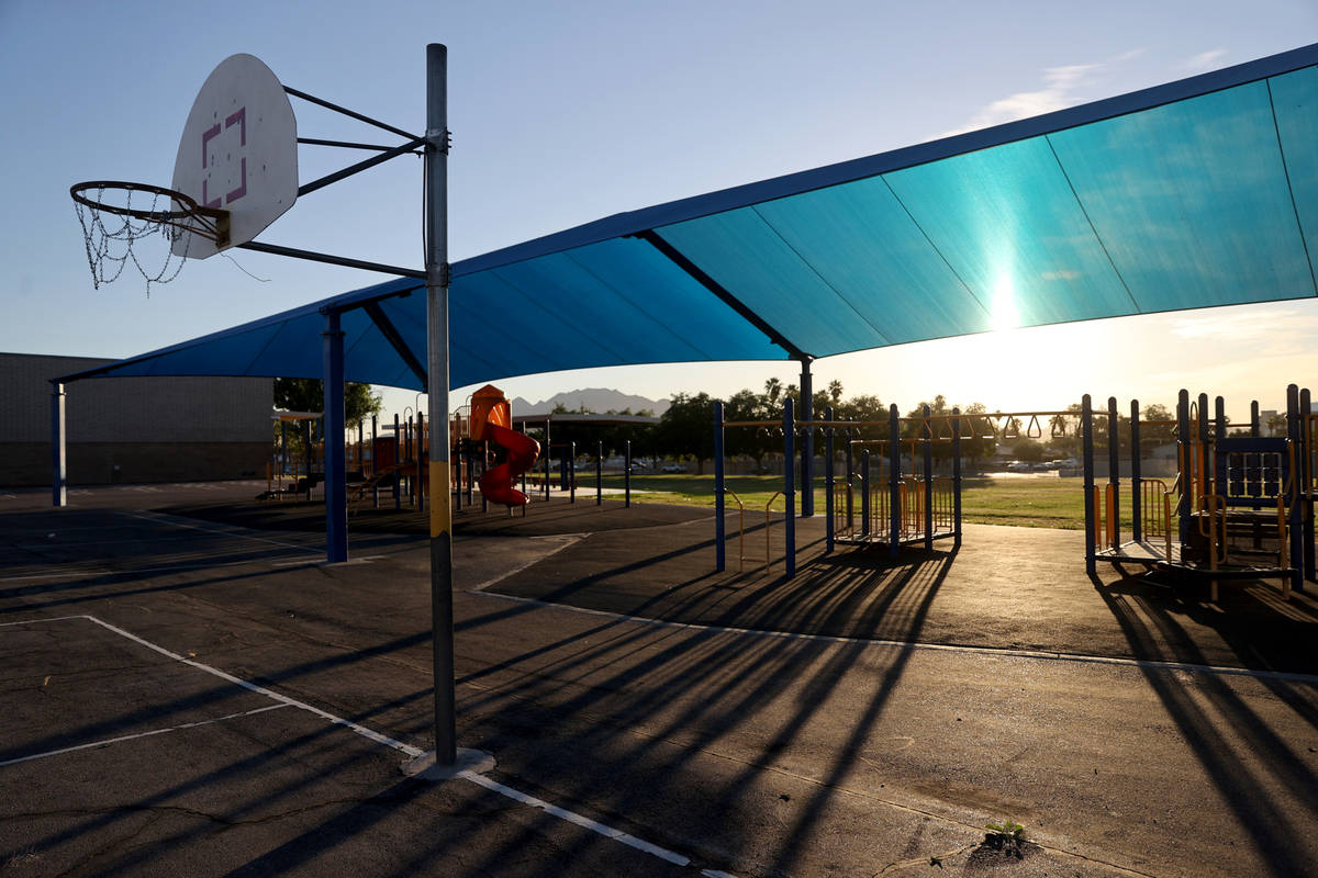 The playground and back field at Ferron Elementary School in Las Vegas Wednesday, May 27, 2020. ...