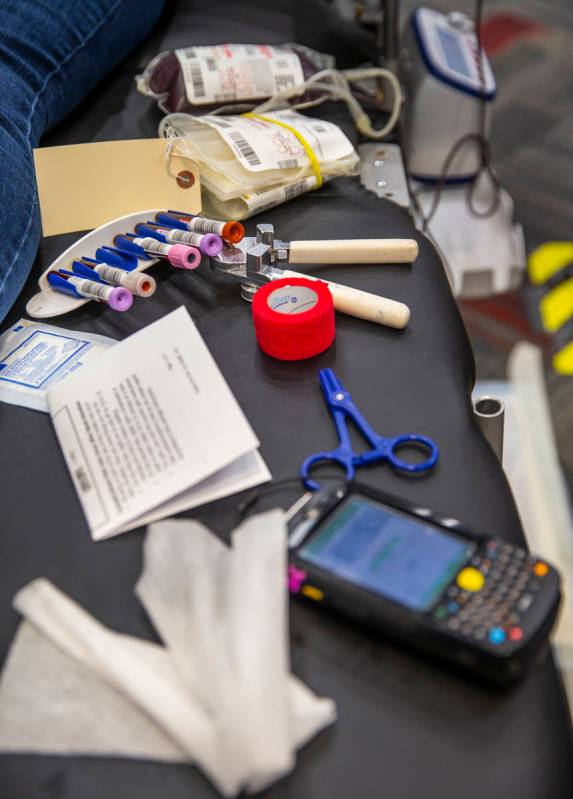 Blood donor supplies used by Red Cross team leader Darryl Thompson Jr., at the American Red Cro ...