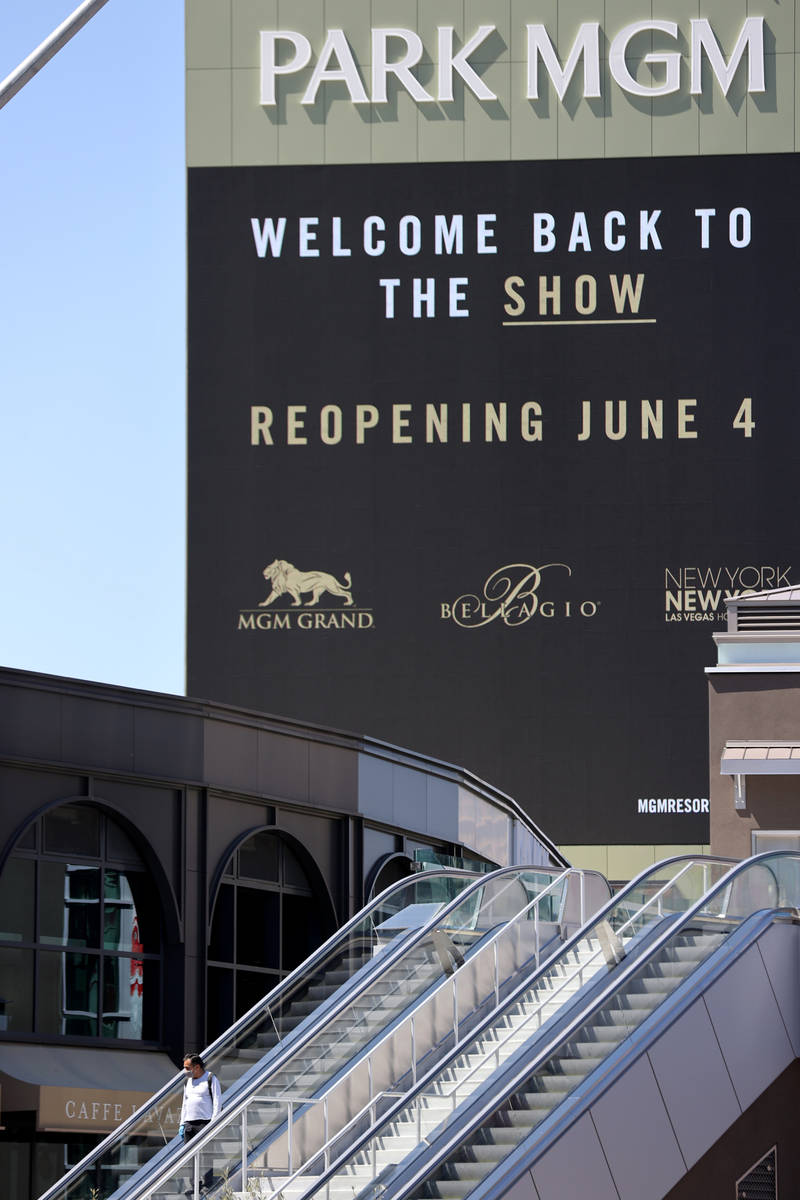 Marquees for MGM Resorts International properties on the Strip in Las Vegas, including Park MGM ...