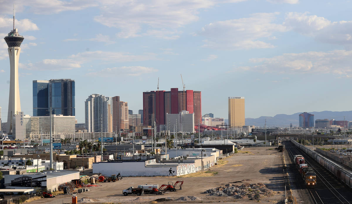 A 770-ton nuclear reactor vessel passes through downtown Las Vegas Thursday, May 28, 2020. The ...