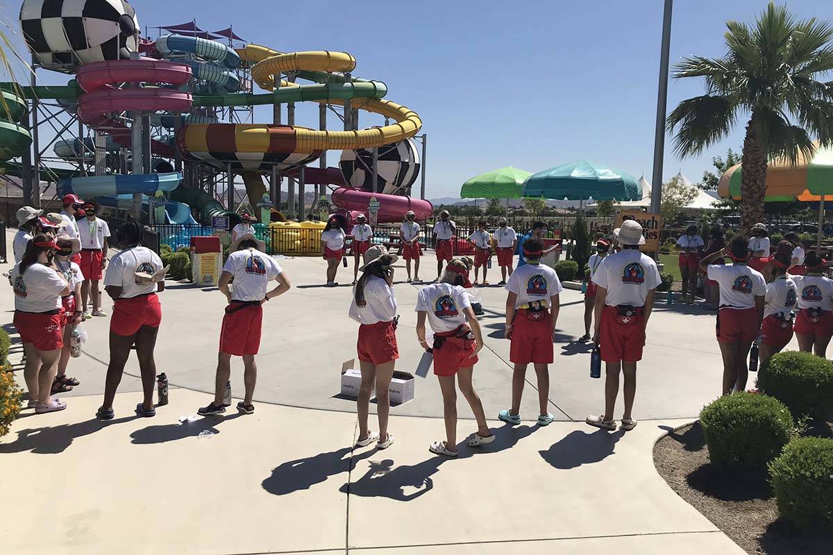 Employees await the crowd as Cowabunga Bay sets to open its doors on Friday, May 29, 2020. (Bla ...