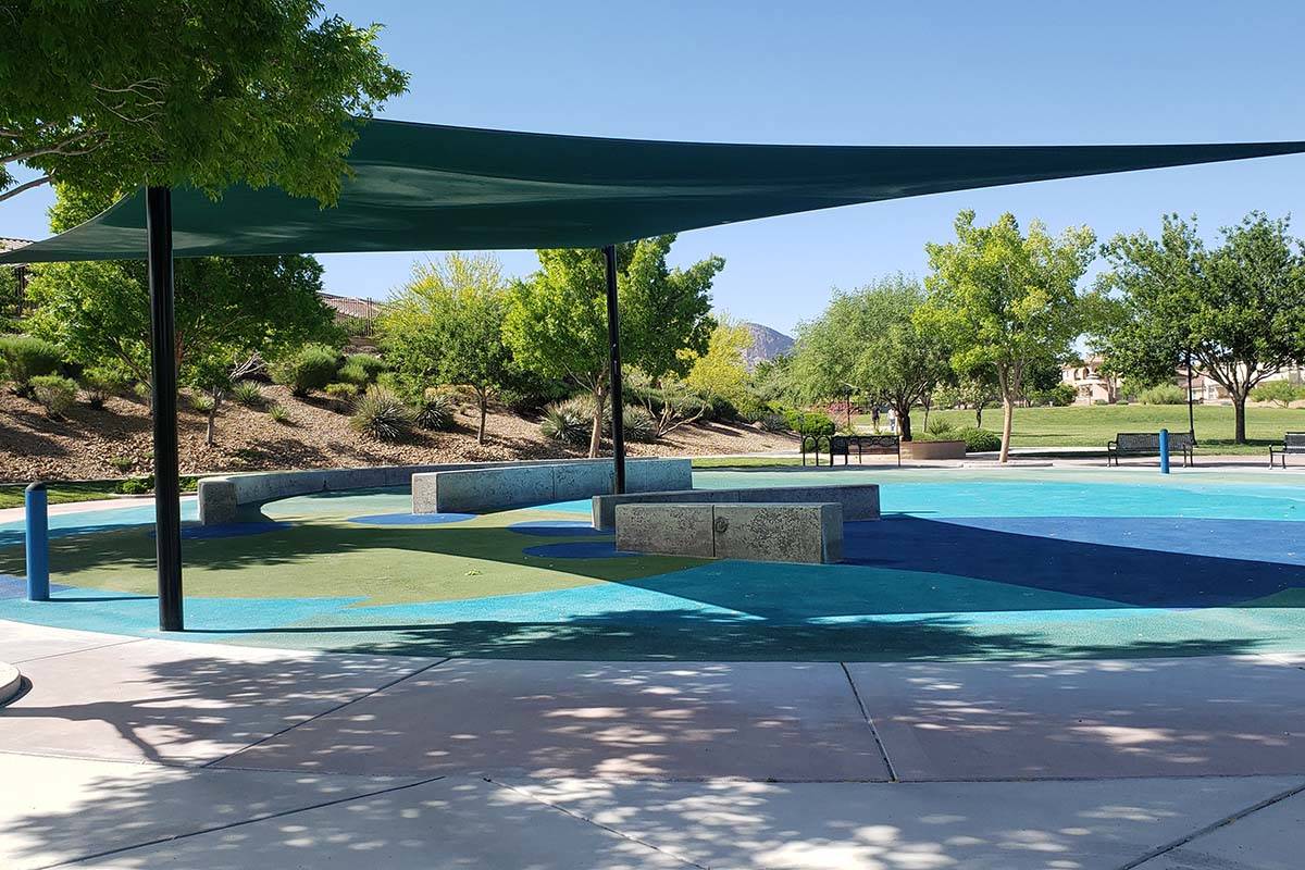 A splash pad in Paseos Park is seen, Friday, May 29, 2020, in Summerlin. (Aleksandra Appleton/L ...