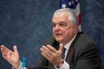 In this April 8, 2020, file photo, Gov. Steve Sisolak speaks during a news conference at the Gr ...