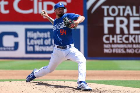 51s pitcher Andrew Church on the mound against the Tacoma Rainiers at Cashman Field in Las Vega ...
