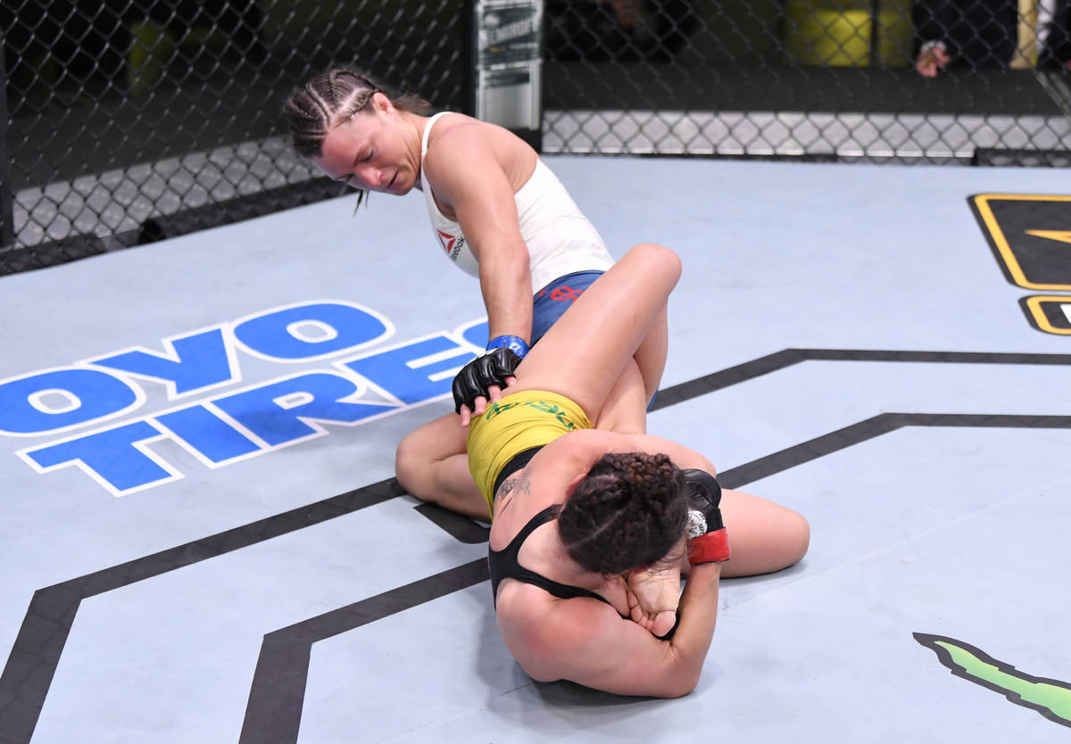 LAS VEGAS, NEVADA - MAY 30: Mackenzie Dern secures a knee bar submission against Hannah Cifers ...