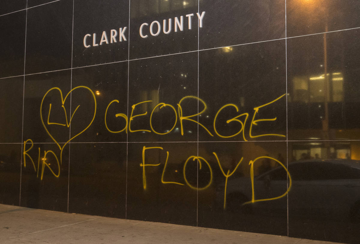 A Clark County Building is tagged as conflicts erupted with police during a Black Lives Matter ...