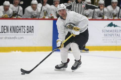 Vegas Golden Knights Jack Dugan (51) looks for an open play during a development camp scrimmage ...