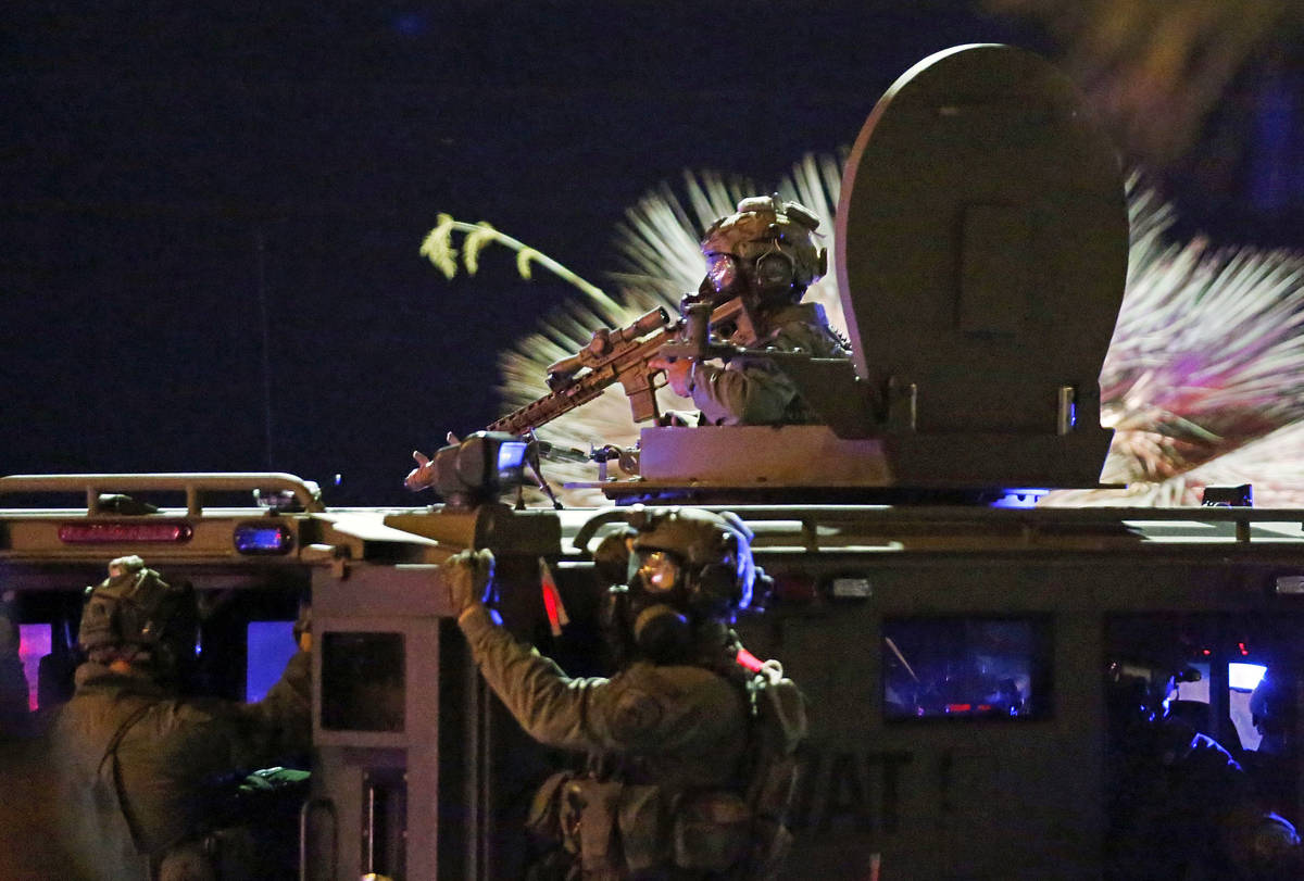 SWAT team is seen on the Las Vegas Strip, Sunday, May, 31, 2020, during a protest over the deat ...